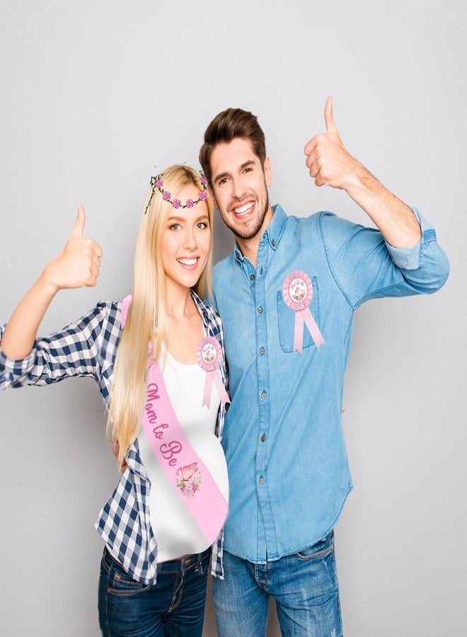 وشاح بتصميم فراشة للأم الحامل، ودبوس للأب الحامل، وطوق رأس على شكل تاج من الزهور الوردية لحفلة الكشف عن جنس المولود، وهدايا تذكارية لحفلة استقبال المولود، وزينة لحفلة تصوير الحمل للبنات، ووشاح للأم الحامل. - Image 5